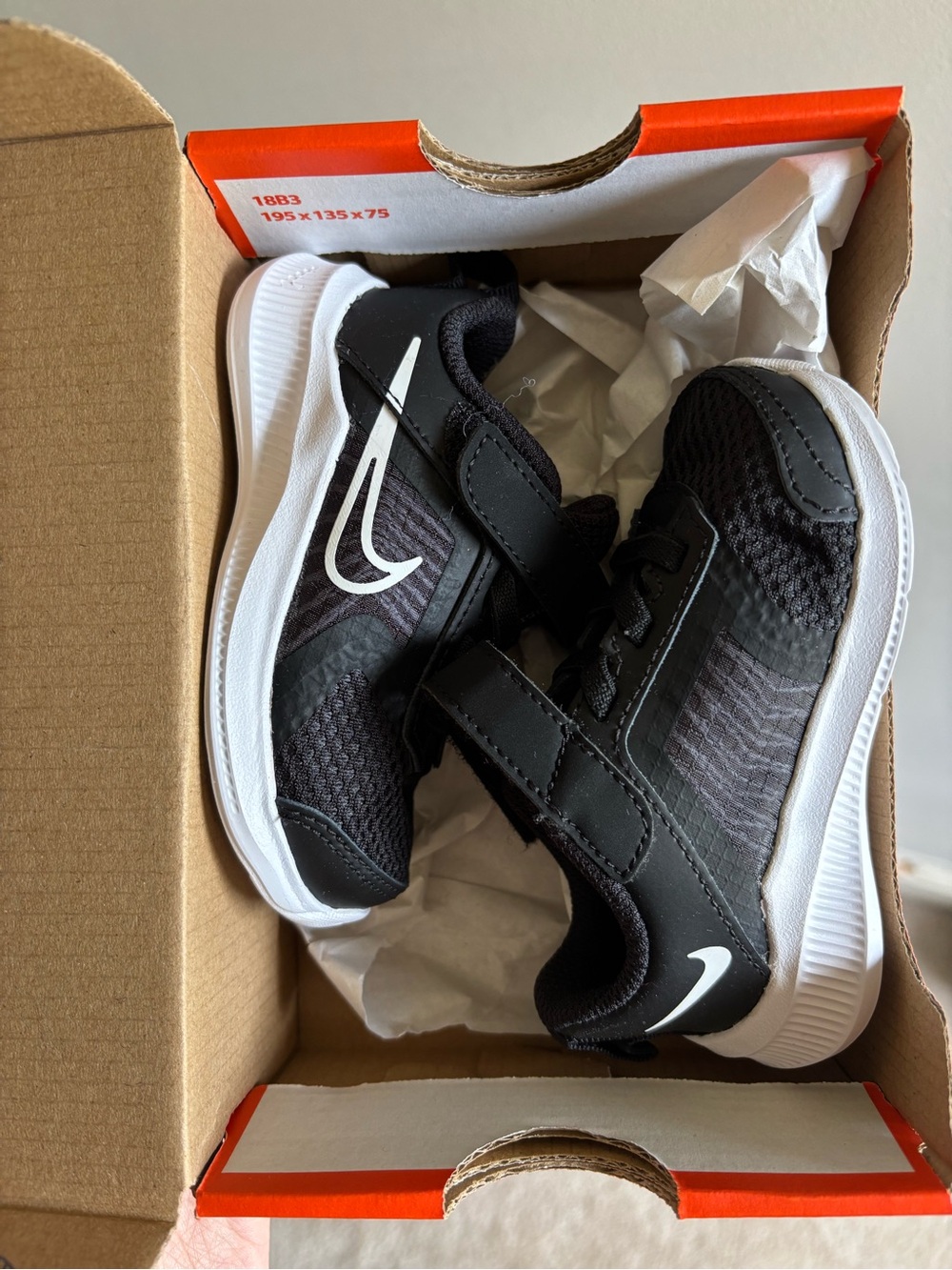 Nike Kids Black and White Velcro Running Sneakers